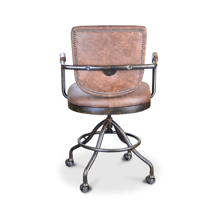 Industrial Spider Base Brown Genuine Leather Office Chair