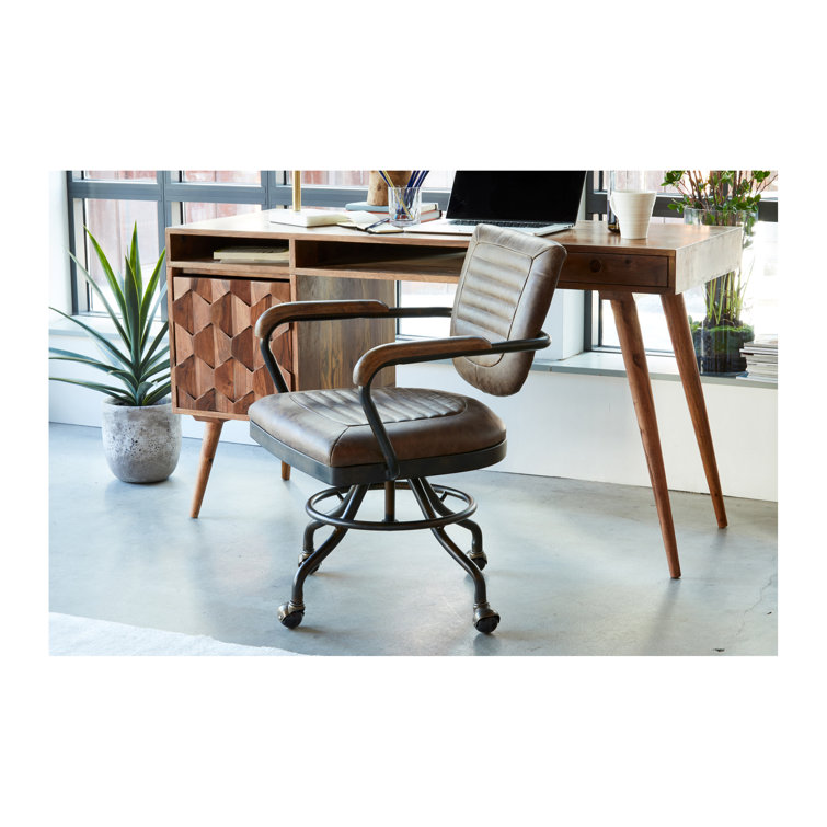 Industrial Spider Base Brown Genuine Leather Office Chair
