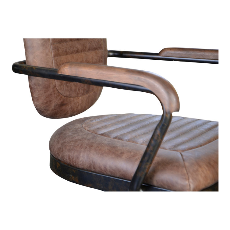 Industrial Spider Base Brown Genuine Leather Office Chair