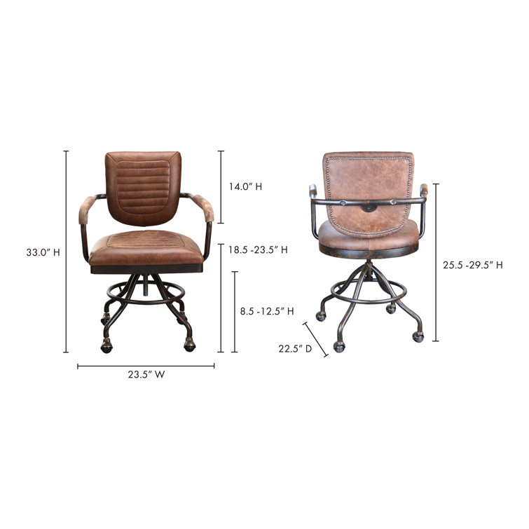 Industrial Spider Base Brown Genuine Leather Office Chair