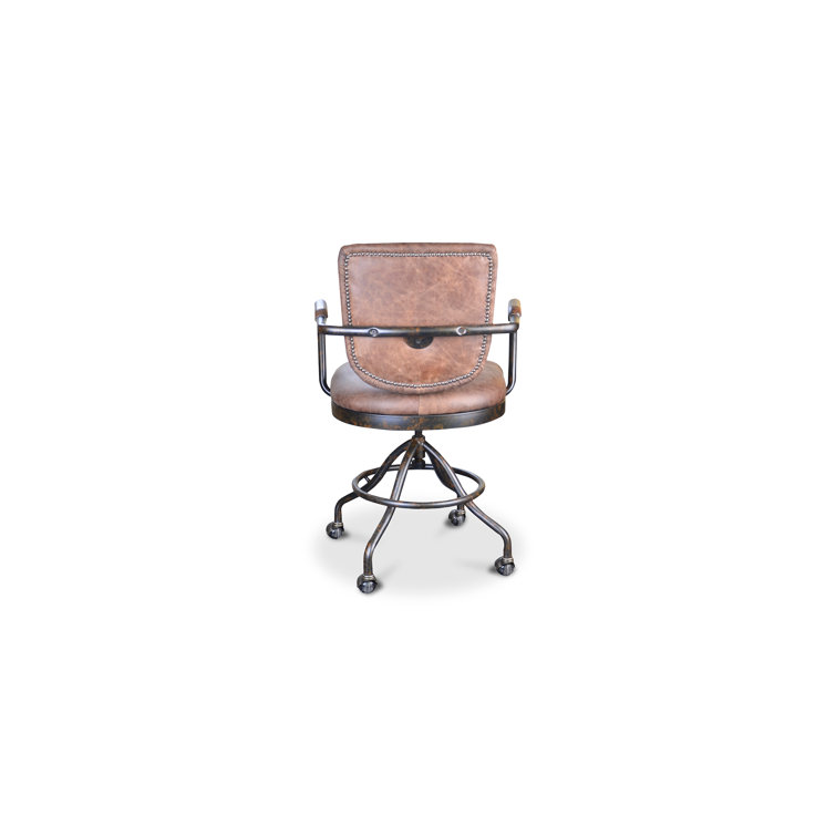 Industrial Spider Base Brown Genuine Leather Office Chair