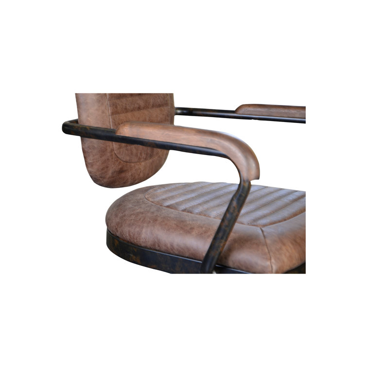 Industrial Spider Base Brown Genuine Leather Office Chair