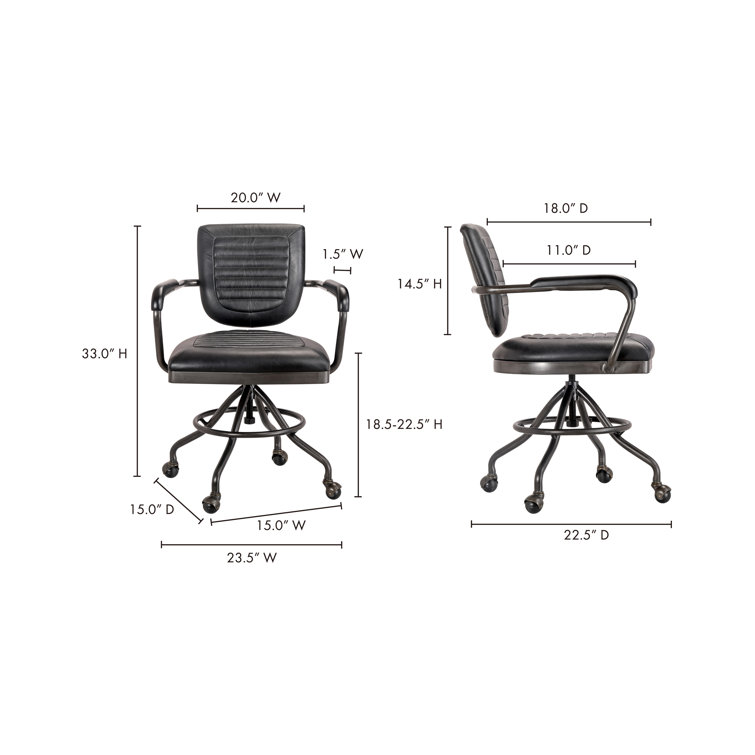 Black Top Grain Leather Swivel Desk Chair with Metal Base