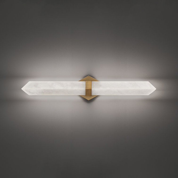 Aged Brass Dimmable LED Bath Bar with Alabaster Shade