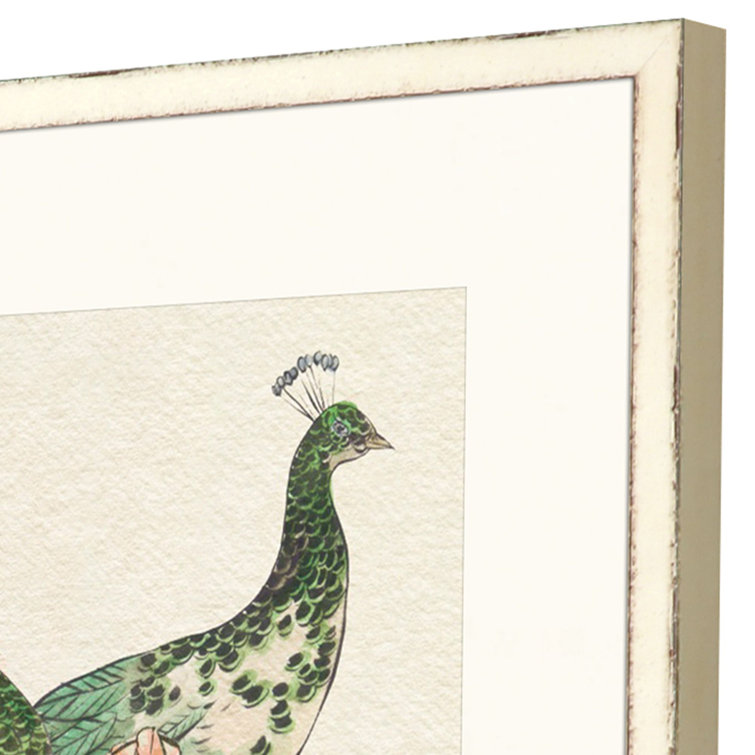 Emerald Peacock II Framed Wall Art Set in Ivory Wood