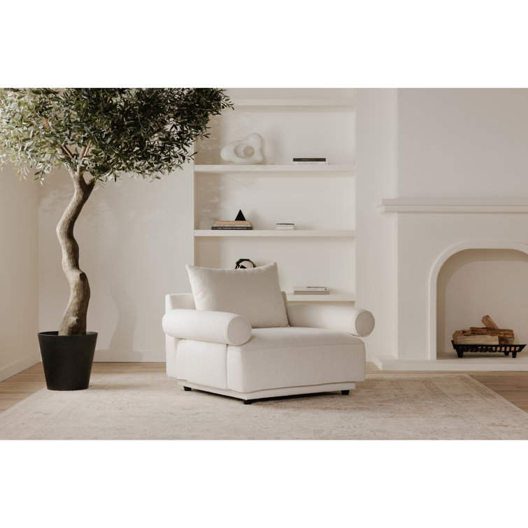 White Polyester Bolster Arm Accent Chair with Manufactured Wood Frame