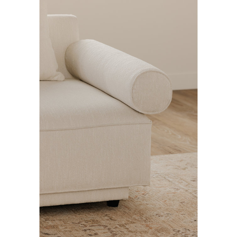 White Polyester Bolster Arm Accent Chair with Manufactured Wood Frame