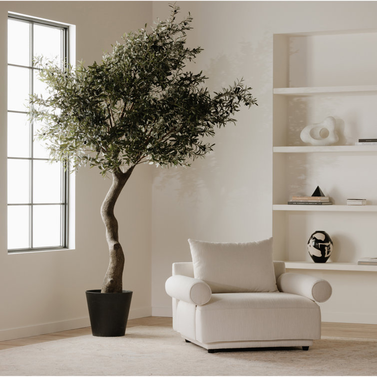 White Polyester Bolster Arm Accent Chair with Manufactured Wood Frame