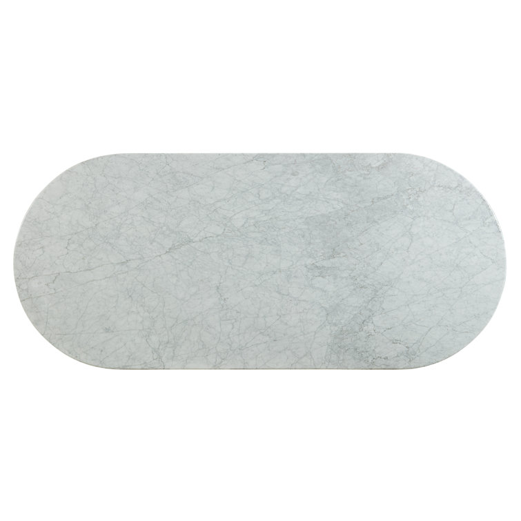 Oval White Marble Top Dining Table with Gold Pedestal Base