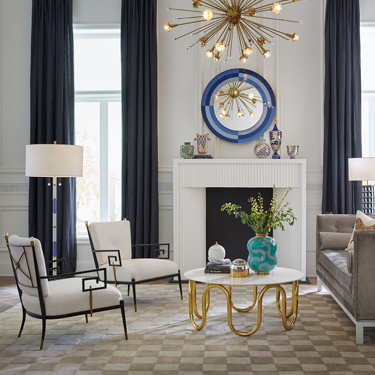White Linen Upholstered Armchair with Blackened Metal Frame