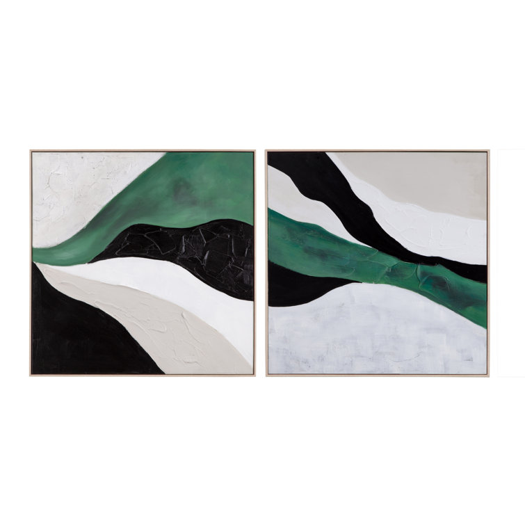 Illuminate Green and White Canvas Painting with Wood Frame