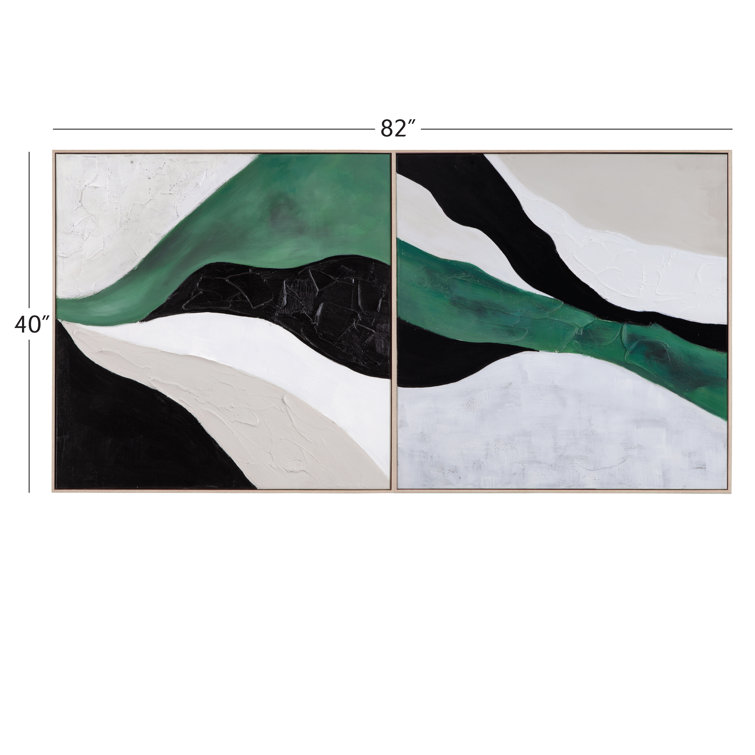Illuminate Green and White Canvas Painting with Wood Frame