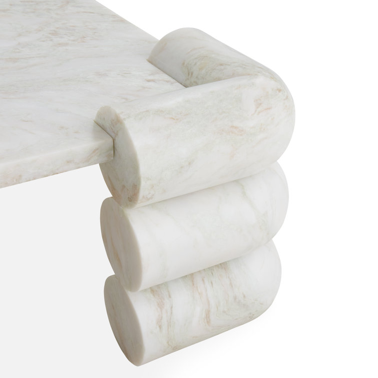Oversized White Marble Square Coffee Table with Stacked Cylinder Legs