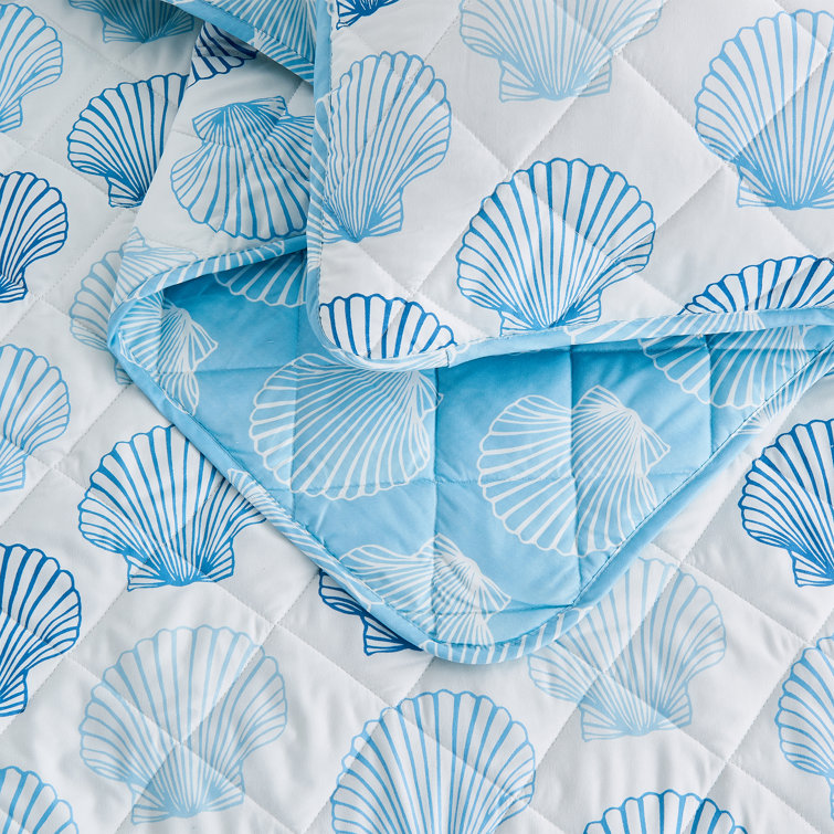 Full Summer Blue Reversible Microfiber Quilt Set
