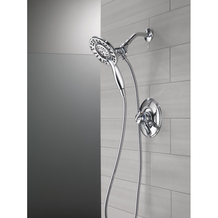 Chrome Dual Shower Head with Handheld Spray and Adjustable Height