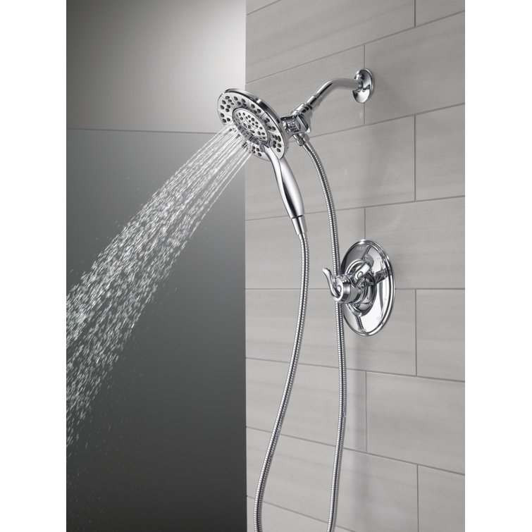 Chrome Dual Shower Head with Handheld Spray and Adjustable Height