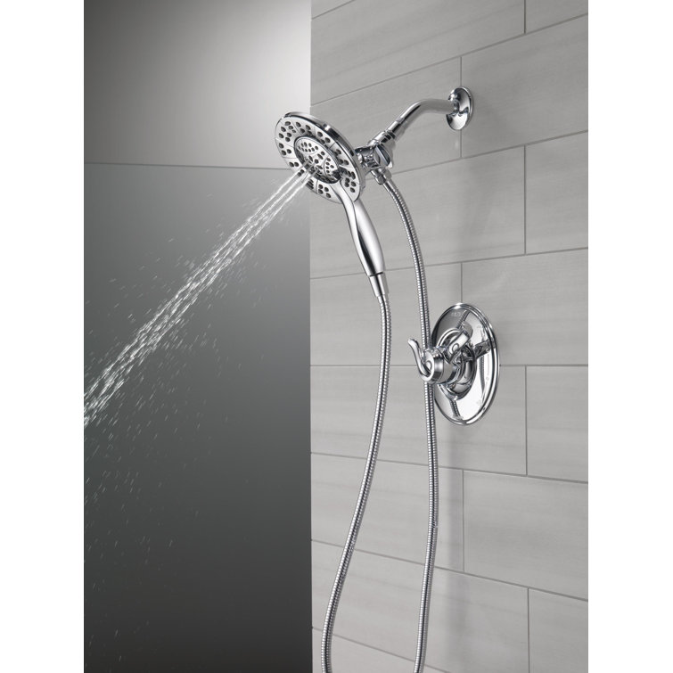 Chrome Dual Shower Head with Handheld Spray and Adjustable Height