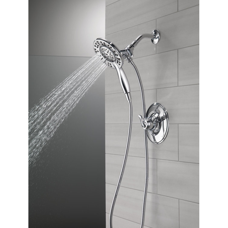 Chrome Dual Shower Head with Handheld Spray and Adjustable Height