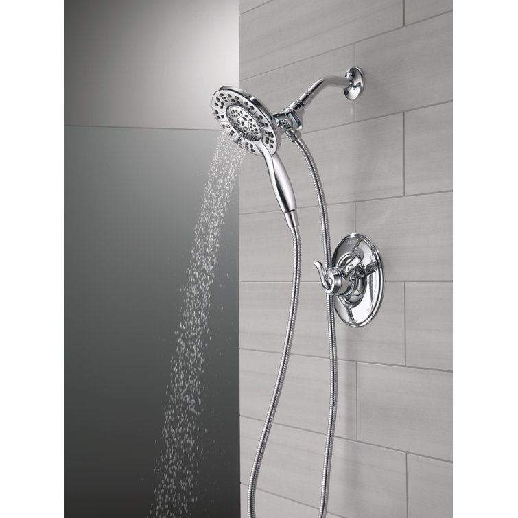 Chrome Dual Shower Head with Handheld Spray and Adjustable Height