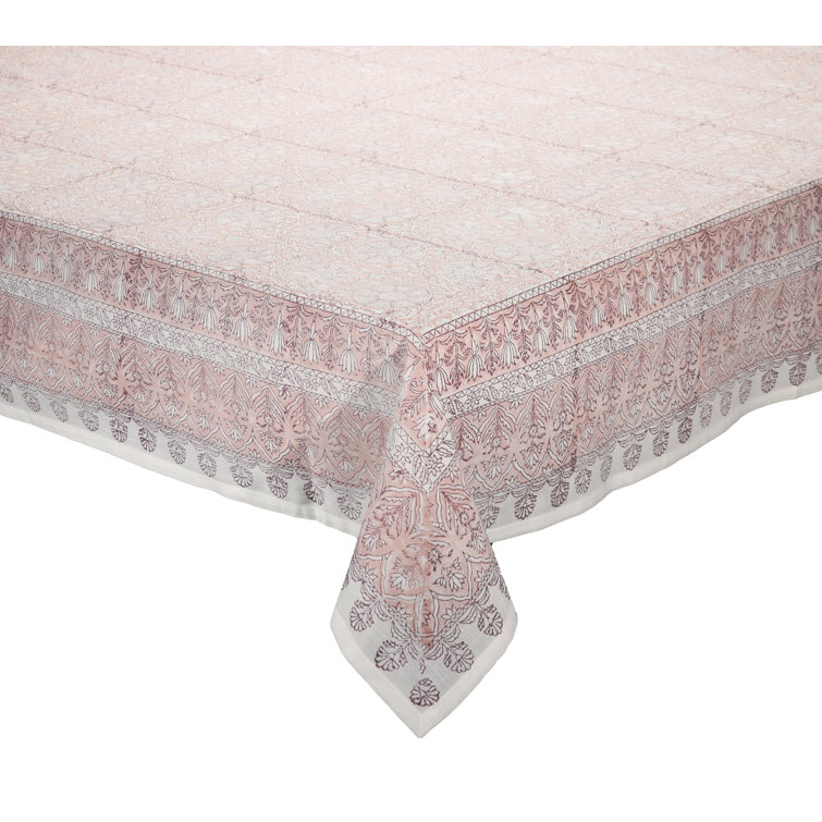Mauve Floral Cotton Tablecloth with Traditional French Pattern