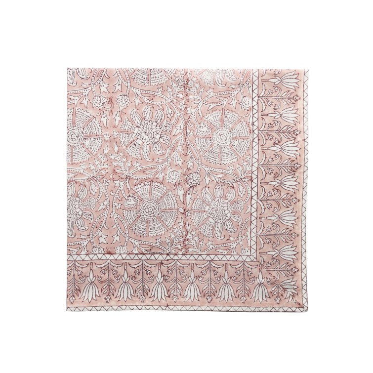 Mauve Floral Cotton Tablecloth with Traditional French Pattern