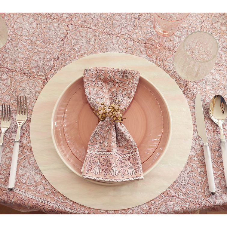 Mauve Floral Cotton Tablecloth with Traditional French Pattern