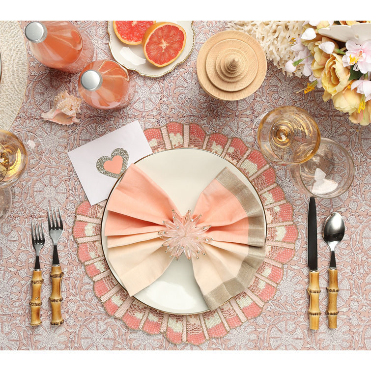 Mauve Floral Cotton Tablecloth with Traditional French Pattern