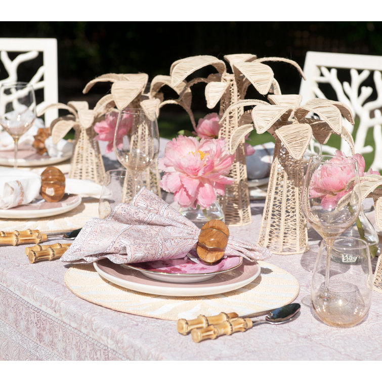 Mauve Floral Cotton Tablecloth with Traditional French Pattern