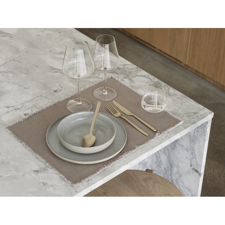Tan Woven Cotton Rectangular Placemat with Fringe