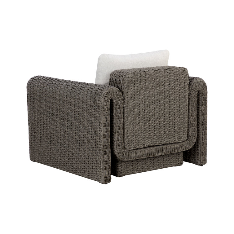 Gray Wicker Lounge Chair with Cream Cushions