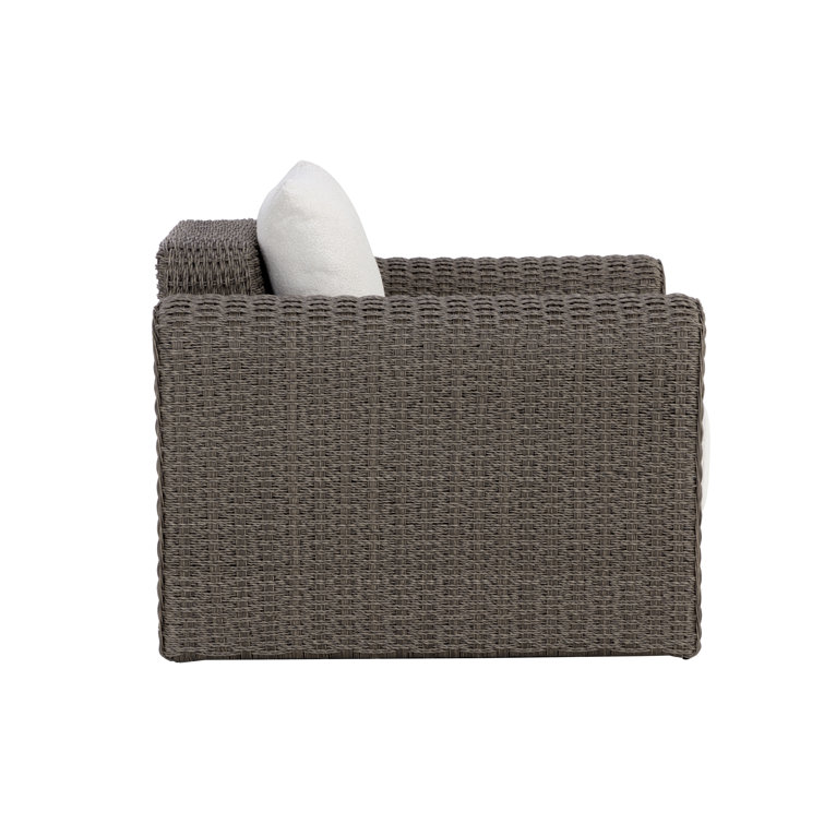 Gray Wicker Lounge Chair with Cream Cushions