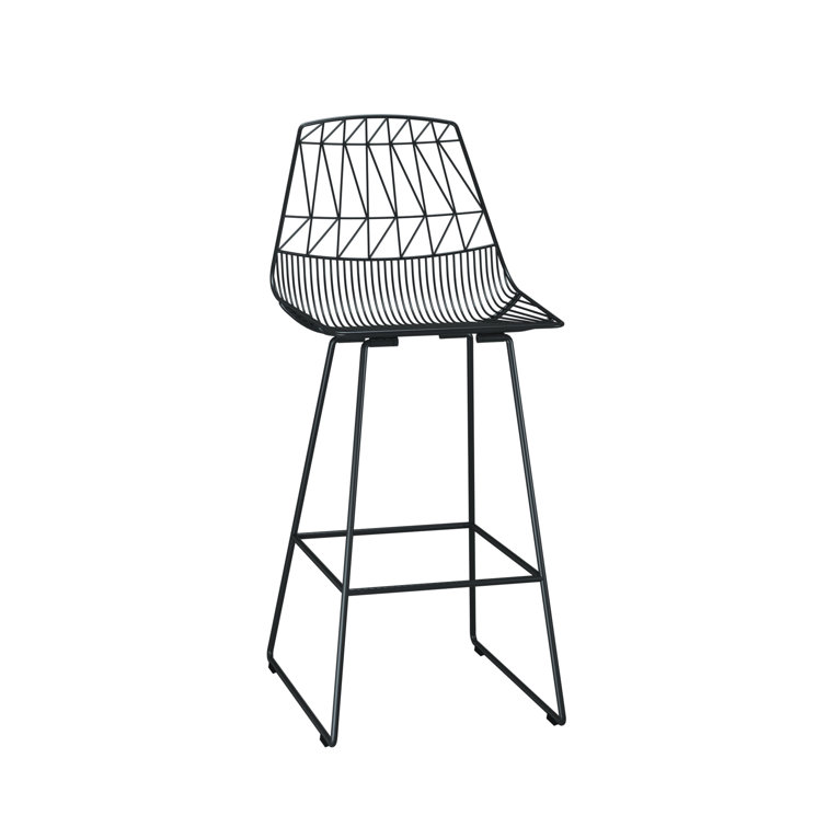 Modern Saddle Style Black Leather Metal Bar Stool, 30 in