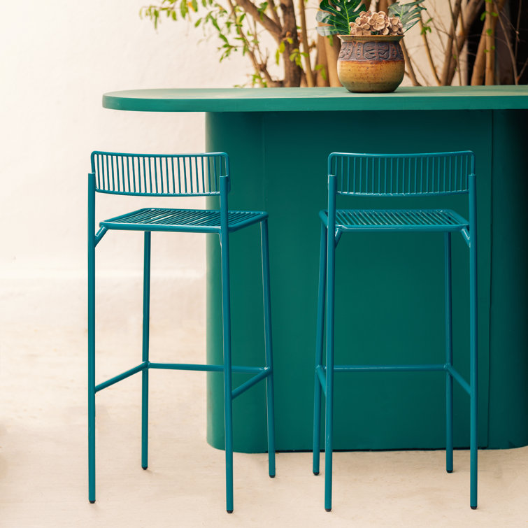Rachel Peacock Blue 26" Galvanized Iron Patio Bar Stool