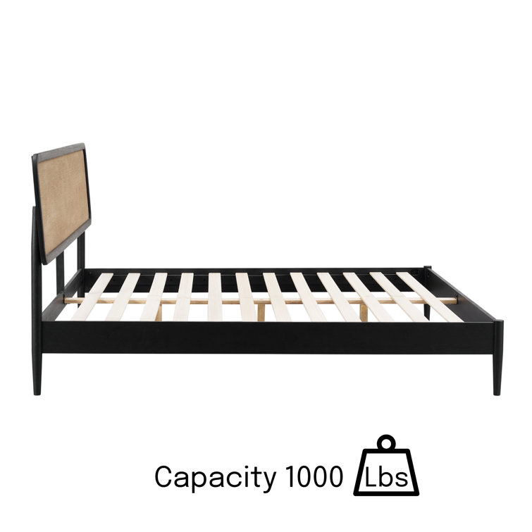 King Burnt Black Oak Wood Bed Frame with Headboard and Slats