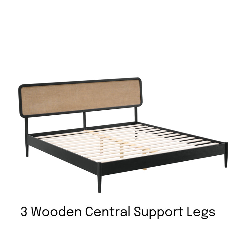 King Burnt Black Oak Wood Bed Frame with Headboard and Slats