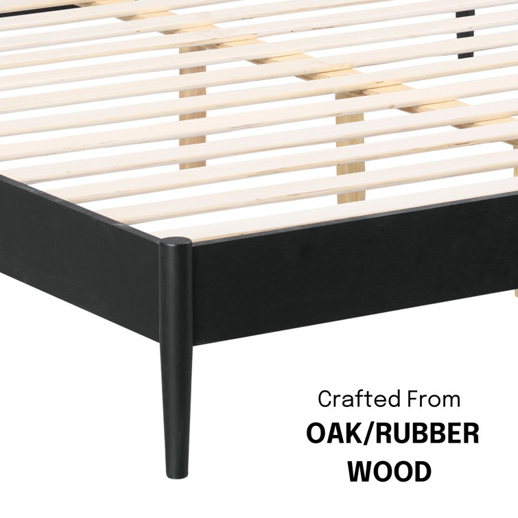 King Burnt Black Oak Wood Bed Frame with Headboard and Slats