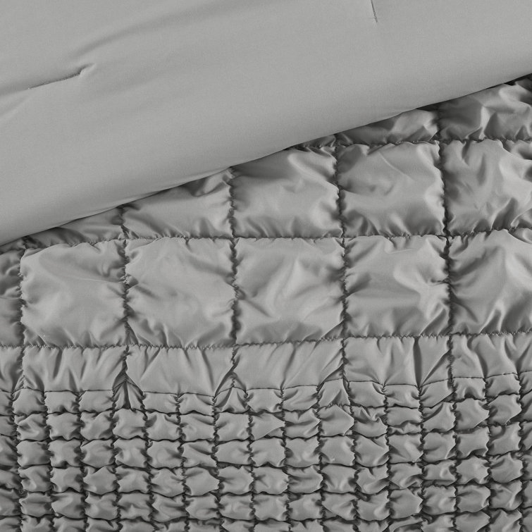 King Gray Ruched Microfiber Comforter Set