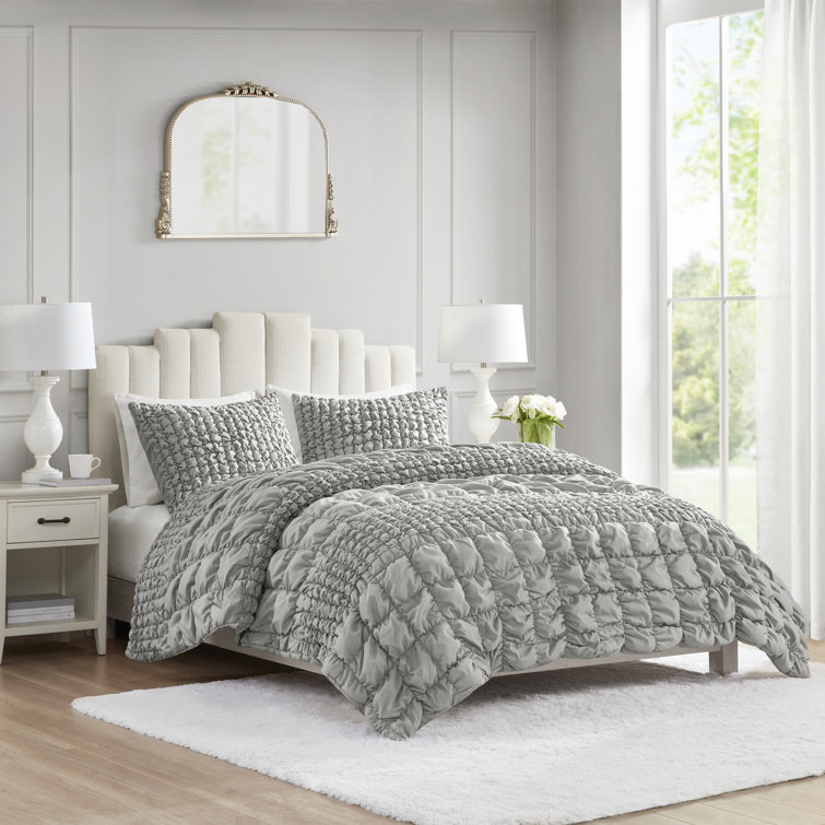 King Gray Ruched Microfiber Comforter Set