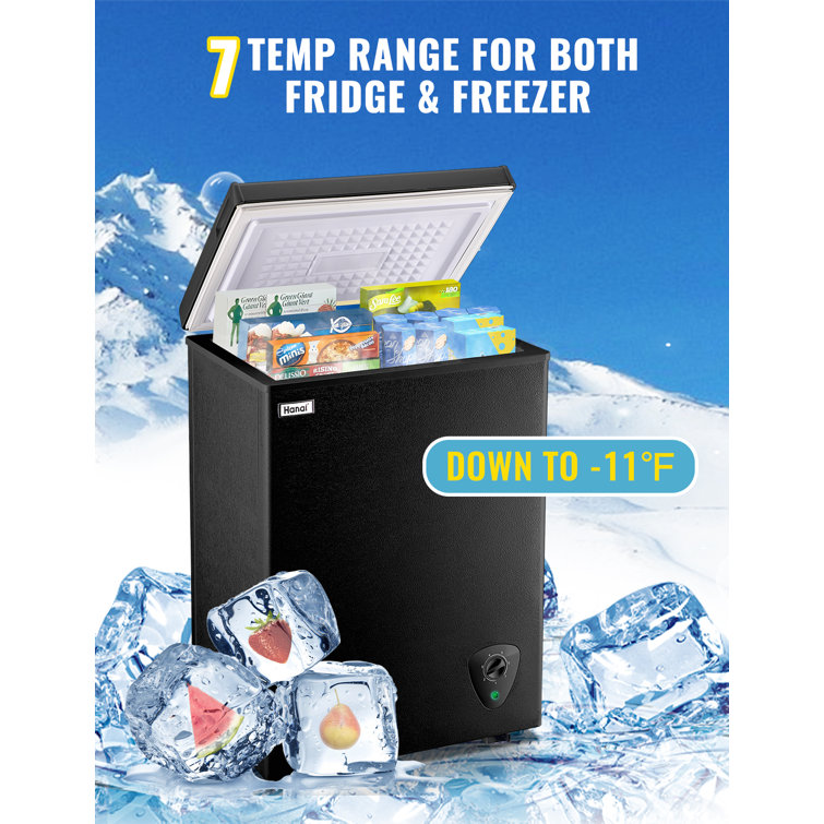 WANAI Black Compact Chest Freezer with Adjustable Temperature Control