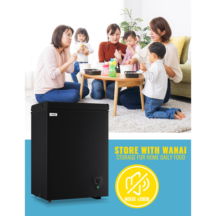 WANAI Black Compact Chest Freezer with Adjustable Temperature Control