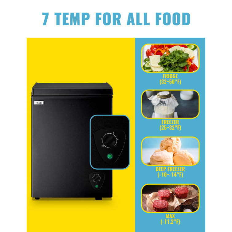 WANAI Black Compact Chest Freezer with Adjustable Temperature Control