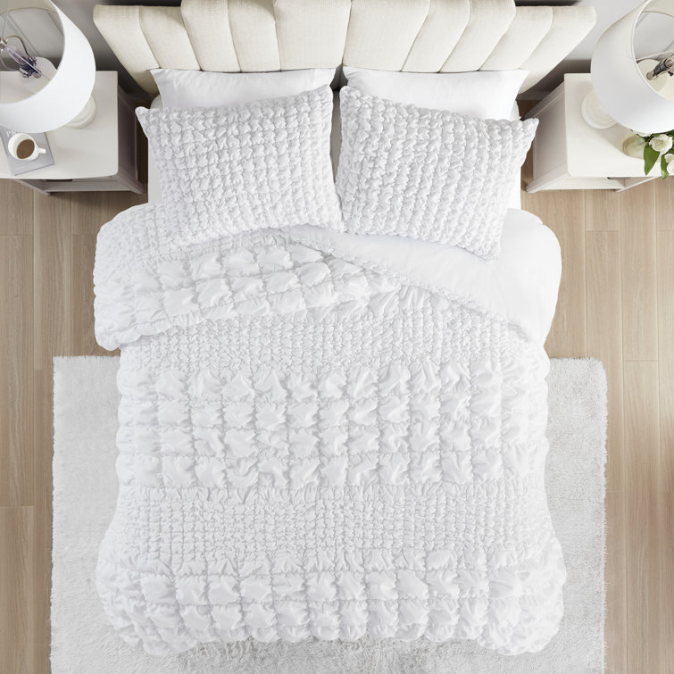 King White Ruched Microfiber Comforter Set