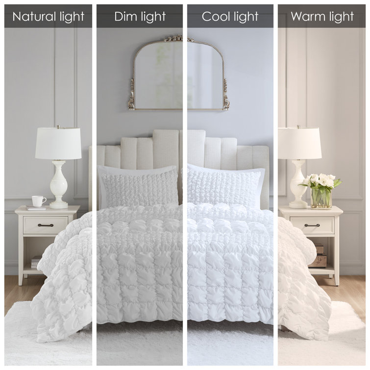 King White Ruched Microfiber Comforter Set