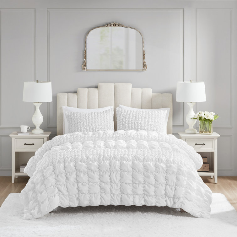 King White Ruched Microfiber Comforter Set