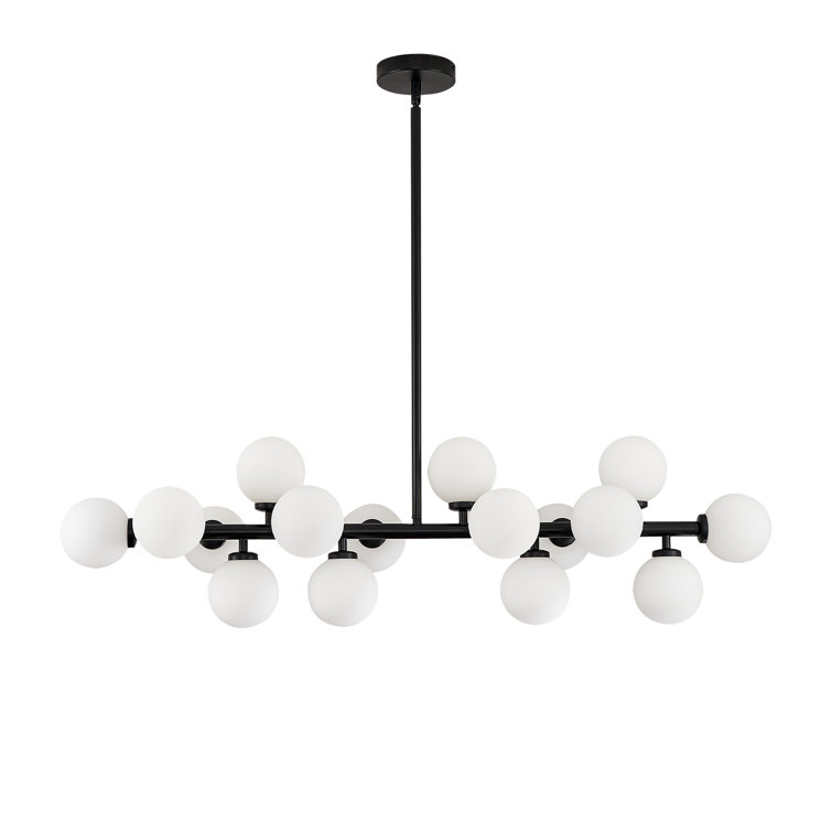 Black 16-Light Sputnik Chandelier with White Glass Shades