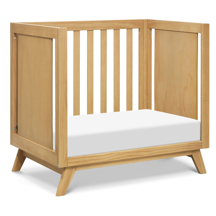 Honey Wood Mid-Century Modern Convertible Mini Crib