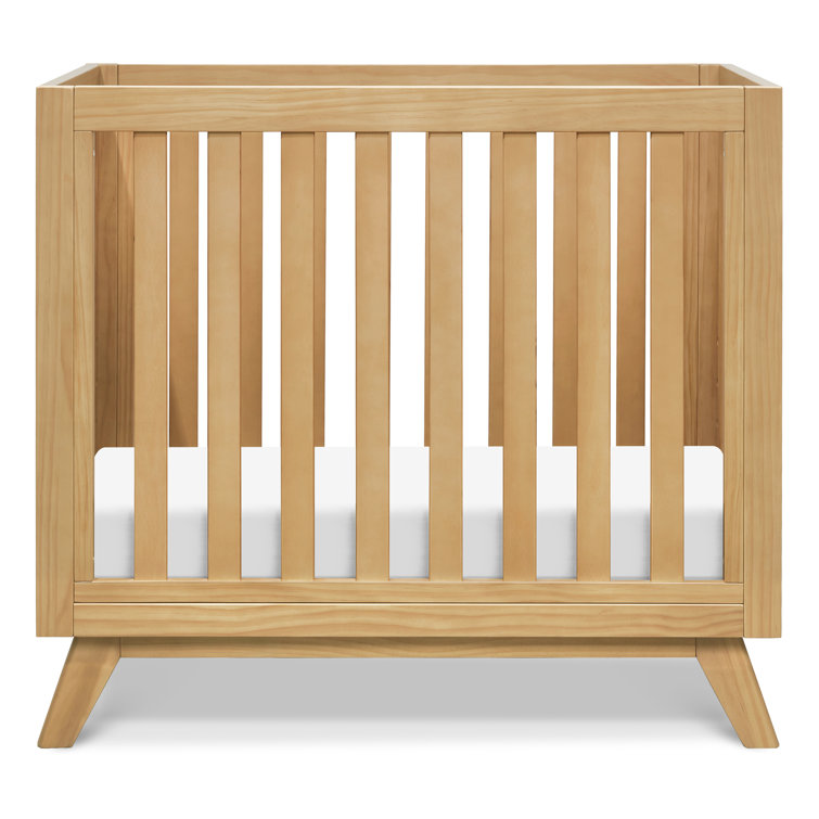Honey Wood Mid-Century Modern Convertible Mini Crib