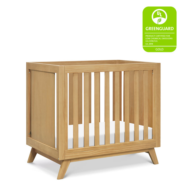 Honey Wood Mid-Century Modern Convertible Mini Crib