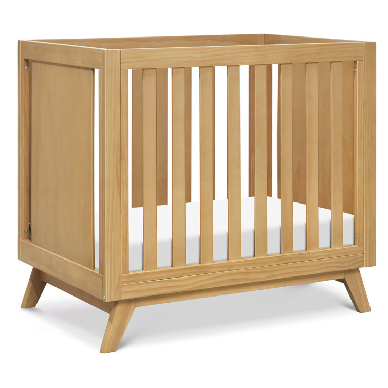 Honey Wood Mid-Century Modern Convertible Mini Crib