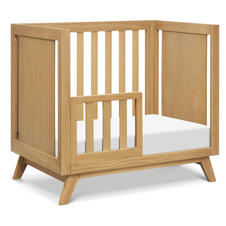 Honey Wood Mid-Century Modern Convertible Mini Crib